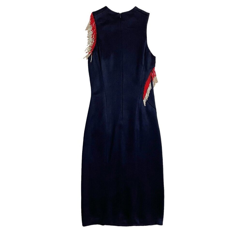 Galvan London Molten Beaded Fringe Body-con Dress Navy Knit SZ 8 New - Picture 15 of 15